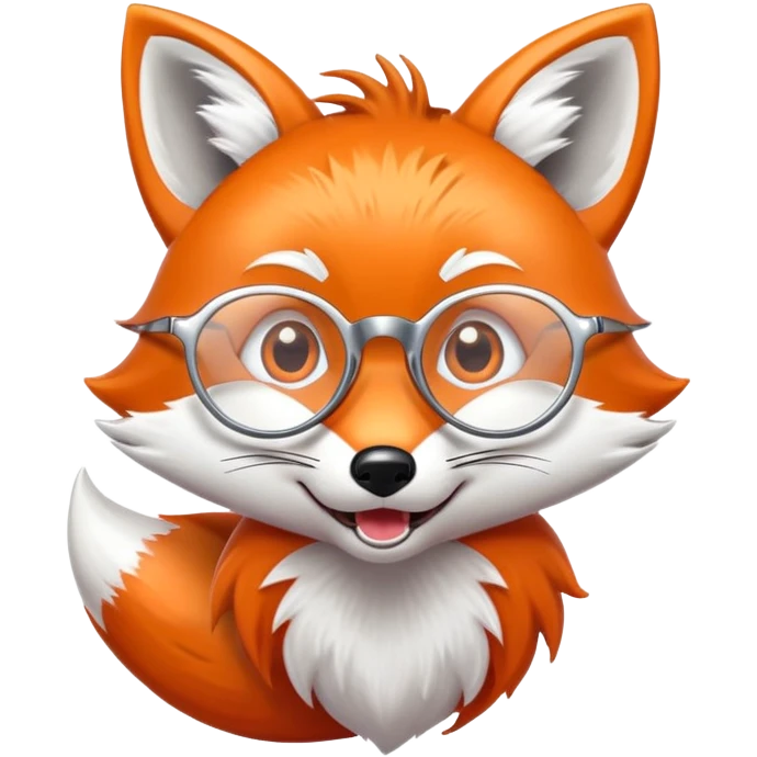 A surprised fox with sparkling fur, a glowing tail, a silver star on its forehead, and round glasses, with wide open mouth and eyes, looking shocked or scared. 🦊😱 emoji