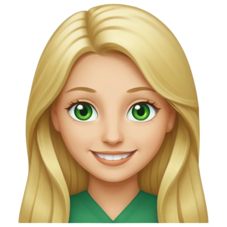 smiling woman with long blonde hair, green eyes emoji