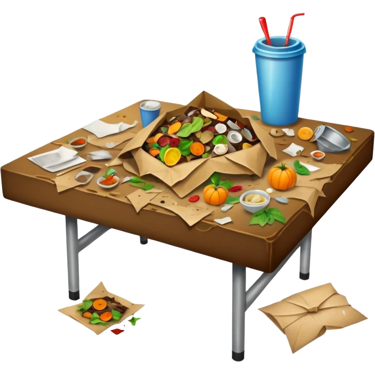 very dirty table with trash emoji