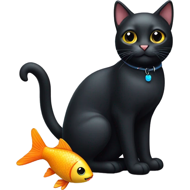 Cute black cat with a fish toy emoji