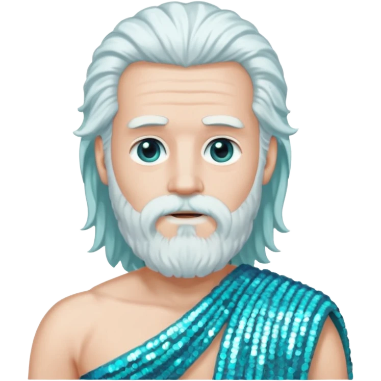 Uranus from Roman Deities with long white hair and beard, pale cyan sequin toga emoji