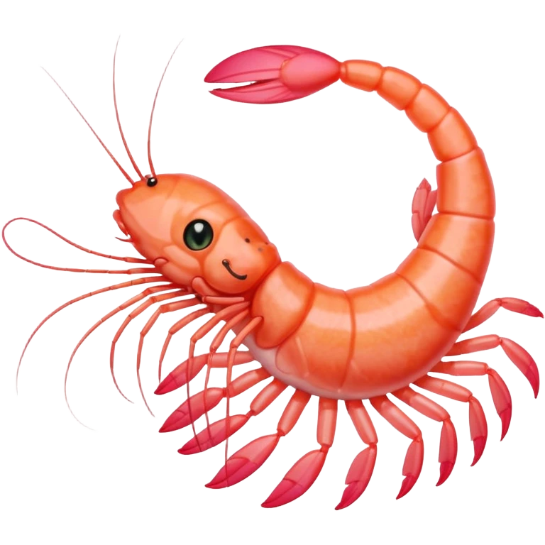 A pink shrimp with a cat's head, shrimp body and tail with cat face emoji