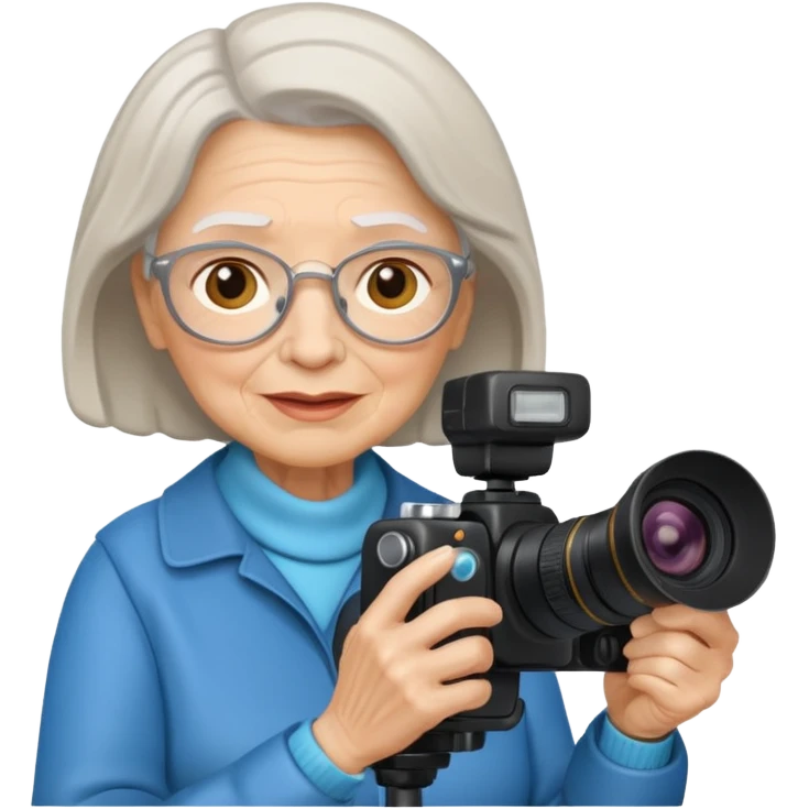 woman cameraman hold a camera, elderly emoji