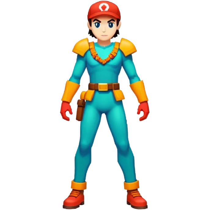 The artwork showcases a pixel-art character in a dynamic pose, with vibrant colors that create a striking contrast. Unlike a traditional ninja, this character has a distinct design, featuring unique accessories and a strong silhouette. The background is kept simple, allowing the intricate pixel details to stand out. The overall style is reminiscent of retro video games, blending nostalgia with a modern creative twist. emoji