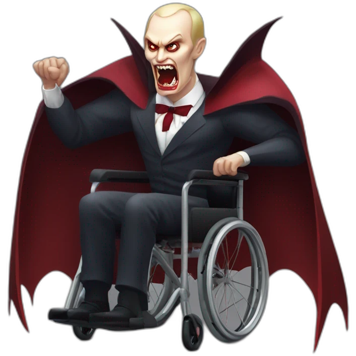 Angry vampire vladimir hold putin meat cube dressed as dracula small wheelchair halloween mood emoji