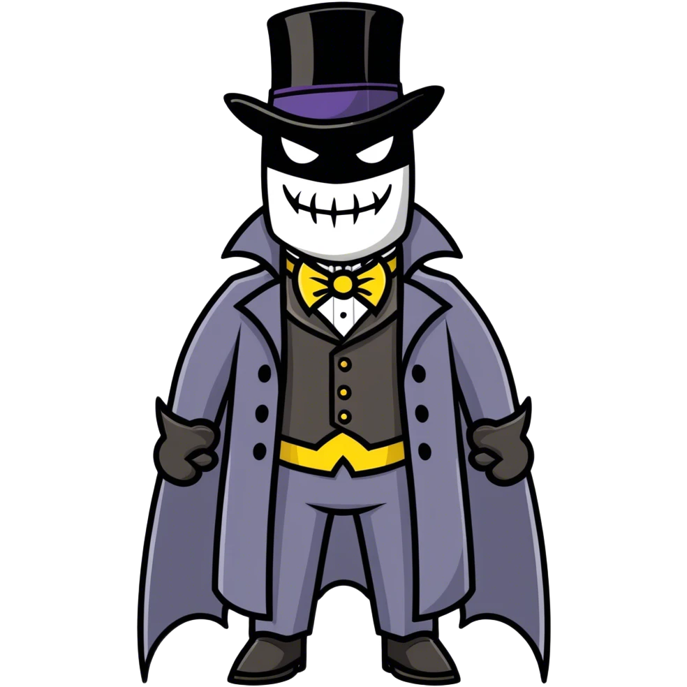 Batman with his black bat mask wearing Victorian era top hat and coat emoji