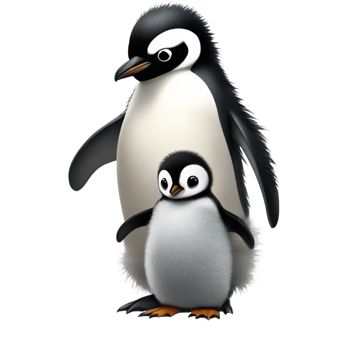 baby penguin with mom penguin  emoji