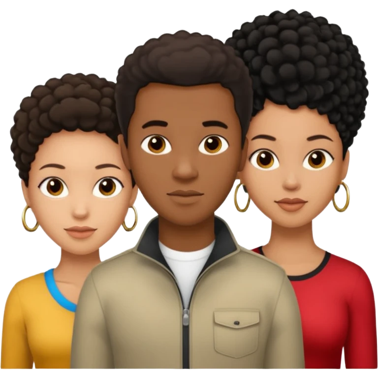 biracial half white half black American man with short brown hairwith two black african women both are African one is light skin black and one is medium tone black with african hair styles emoji