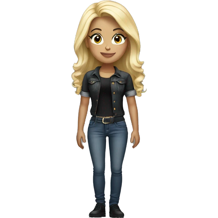 girl blonde in ugah holds glass dressed in black top jeans emoji