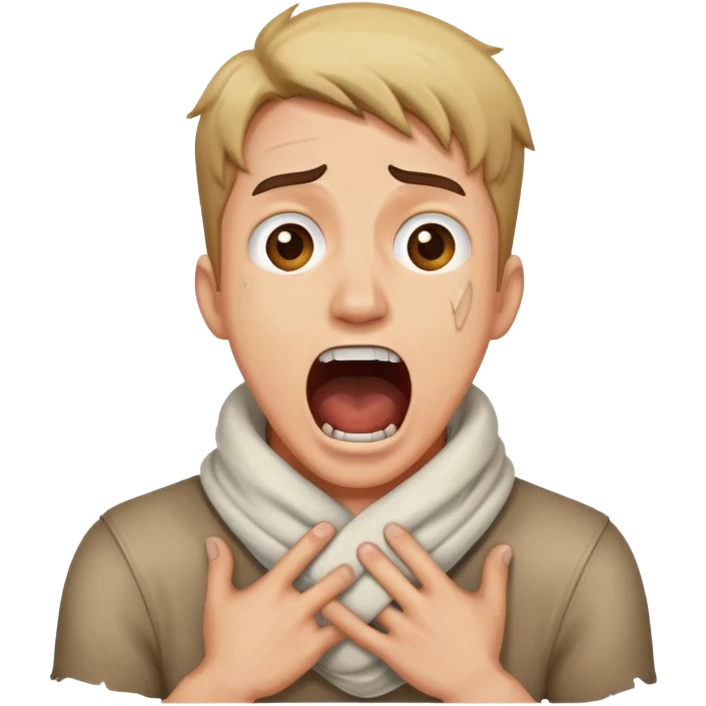 Guy with hands wrapped around his neck screaming emoji