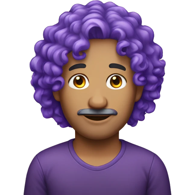 Purple curly hair, man, middle-aged, ear studs. emoji