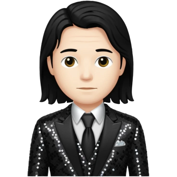 Charles Lee Ray with long black hair, dark suit sequin suit  emoji
