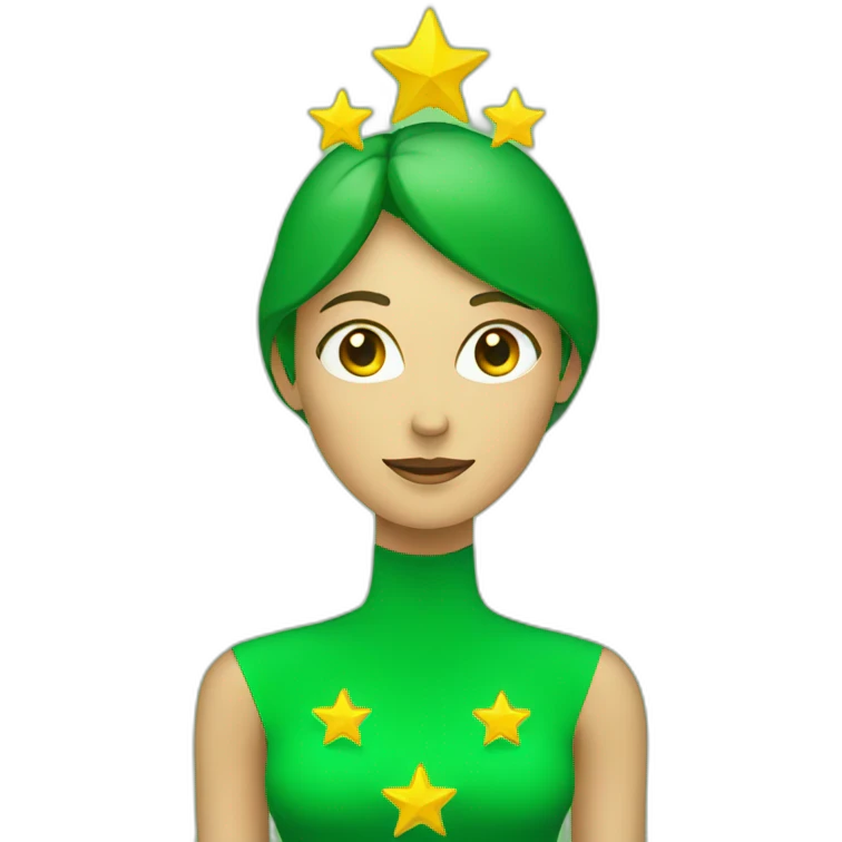 green woman holding three stars above head emoji