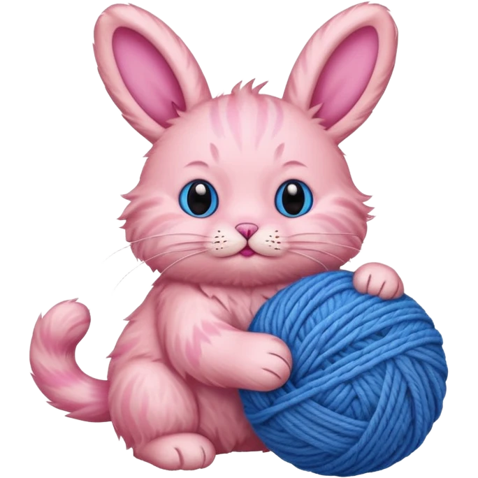 pink cat and blue bunny playing with wool emoji