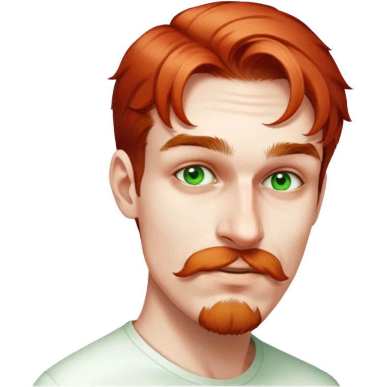 male, wearing white shirt, realistic, light brown faint mustache, light brown chin beard, light-green eyes emoji