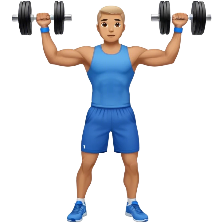 man with blue shorts doing side-lateral raise (T pose) with light dumbbells emoji