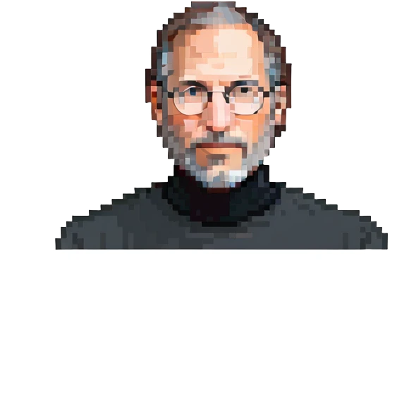 Steve Jobs with black turtleneck, round glasses, beard emoji
