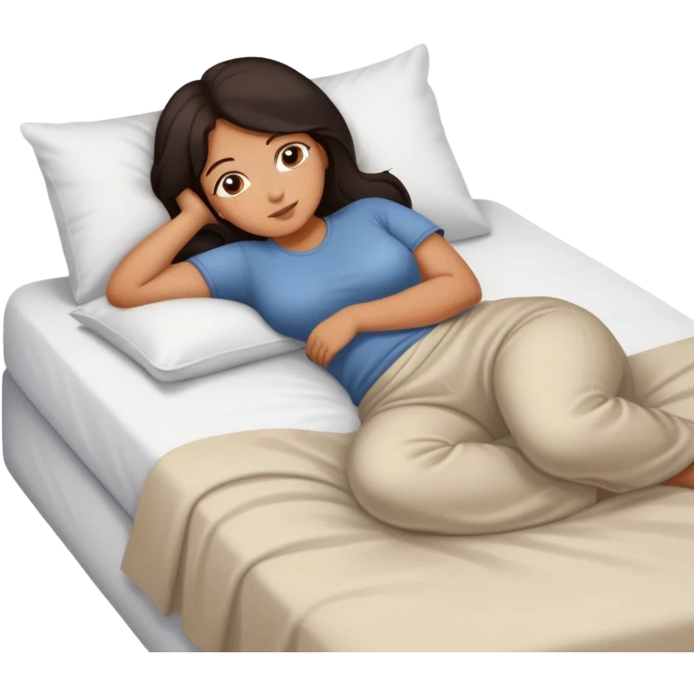 Curvy dark hair sfw bed pose emoji