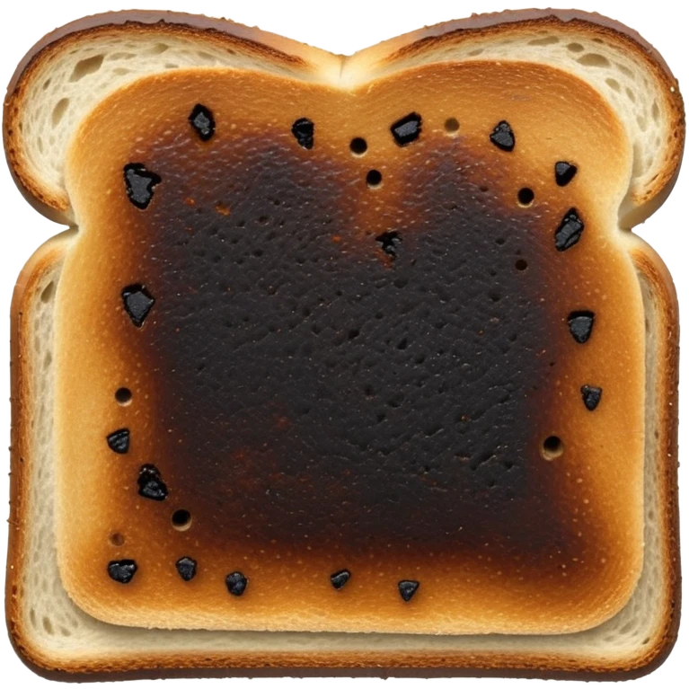 A single slice of toast, completely blackened and burnt all over, with no golden areas left. The surface is charred, dry, and cracked — representing an overcooked, inedible toast emoji