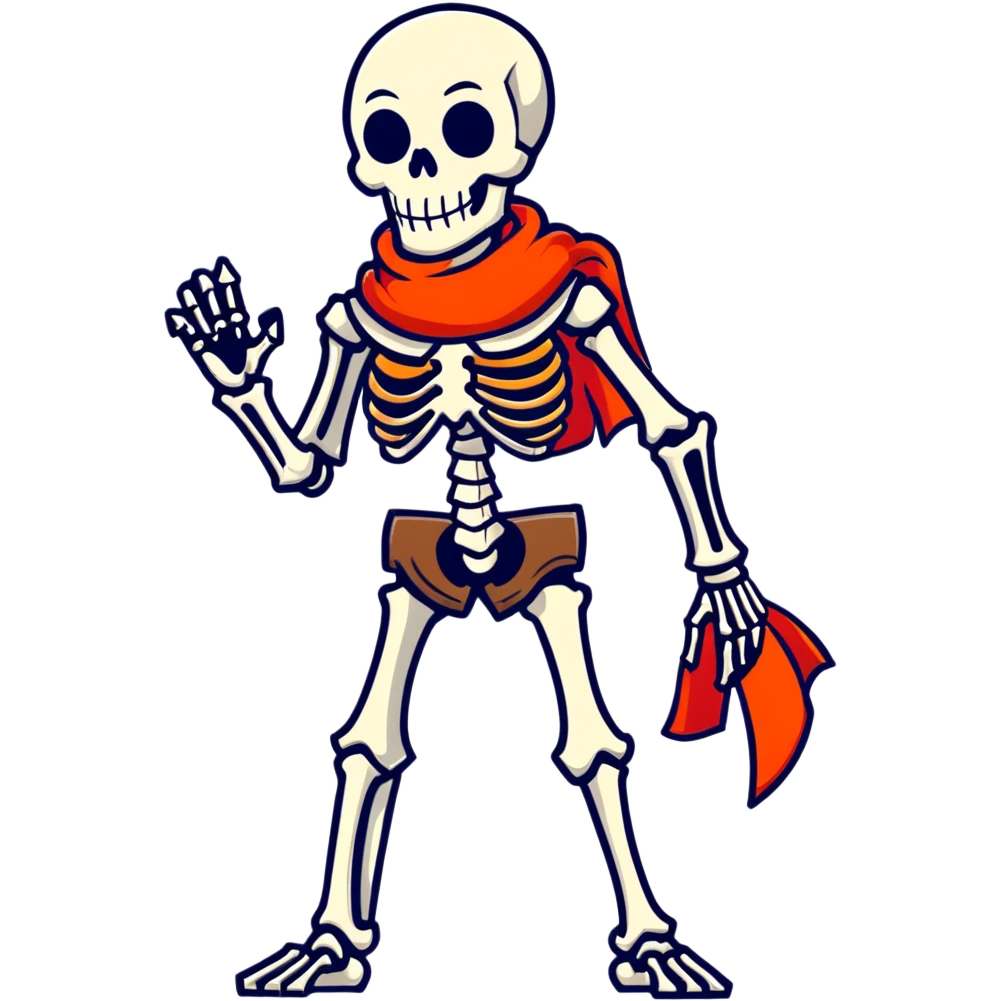 Papyrus from Undertale, tall skeleton with a red scarf, white body armor, orange-red gloves, enthusiastic pose emoji