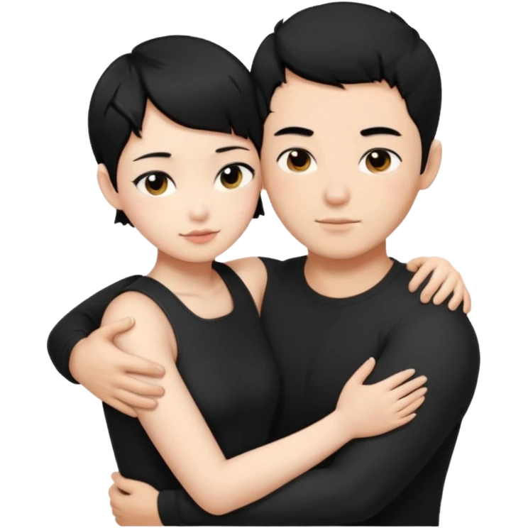 buff korean Man black hair hugging girl with black pixie cut  emoji