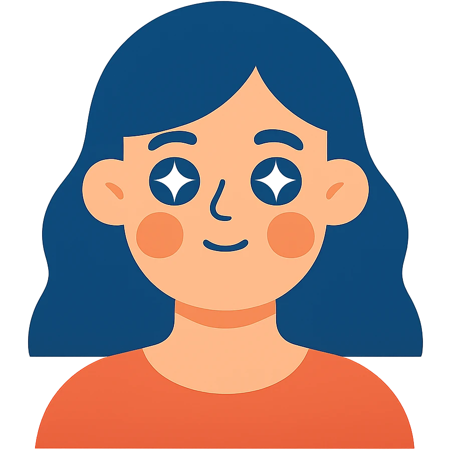 flat design style girl with blue hair and stars in her eyes emoji