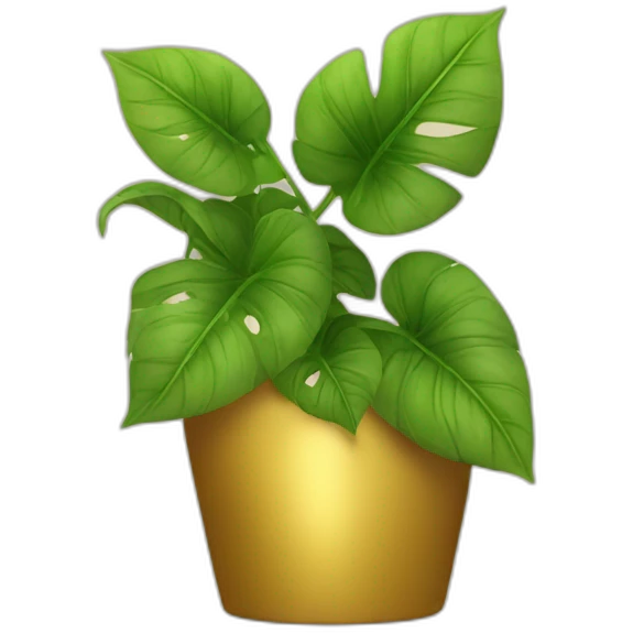 divine plant with big leaves in a golden flower pot emoji