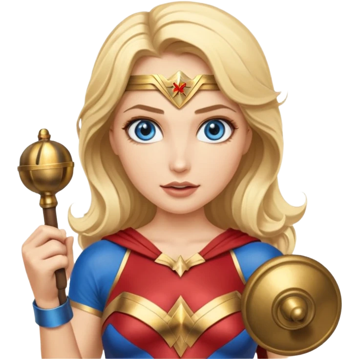 Blonde blue eyes Wonder Woman holding bell and baton  emoji