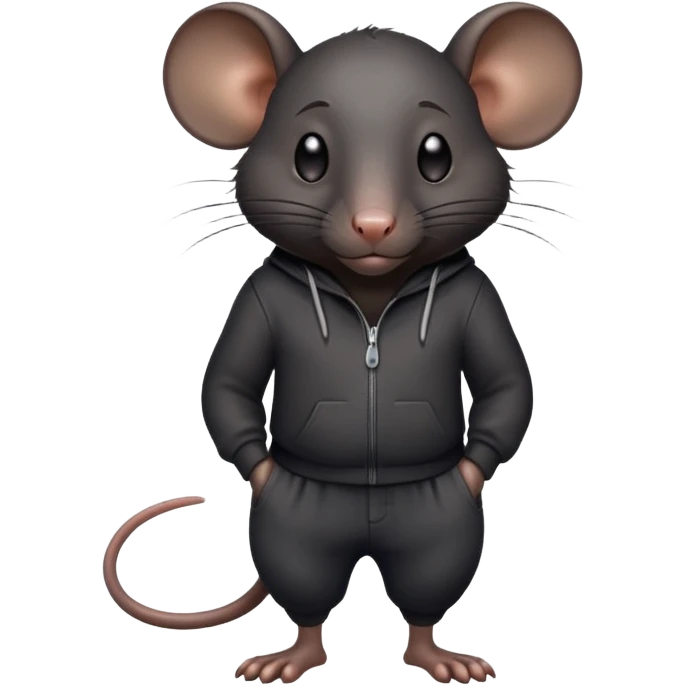 a large, completely black rat, all black, in pants, with a sweaty forehead emoji