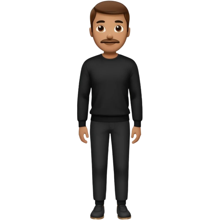 man with mustache, brown hair, 33years old, shirt, high temple Black pullover with a white shirt underneath and black fabric trousers 👕🖤👖 emoji