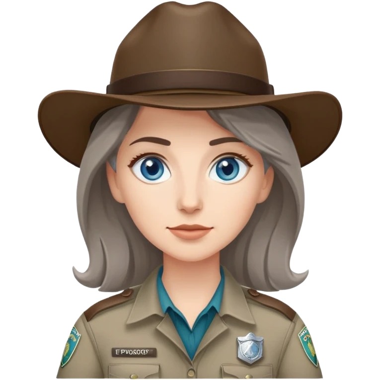 white woman park ranger with blue eyes and brown and gray hair emoji