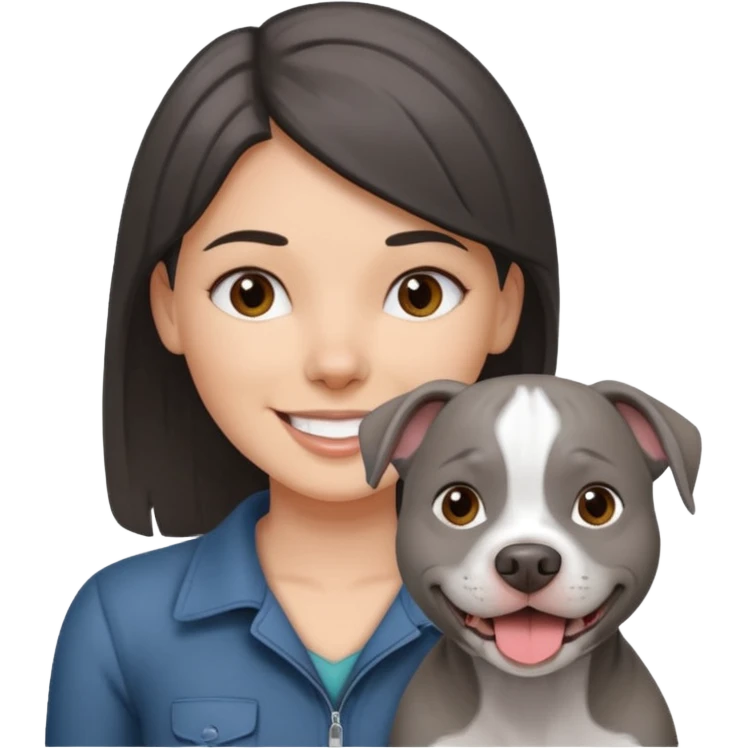 Completely Grey pitbull with one darkBrown haired Girl  emoji