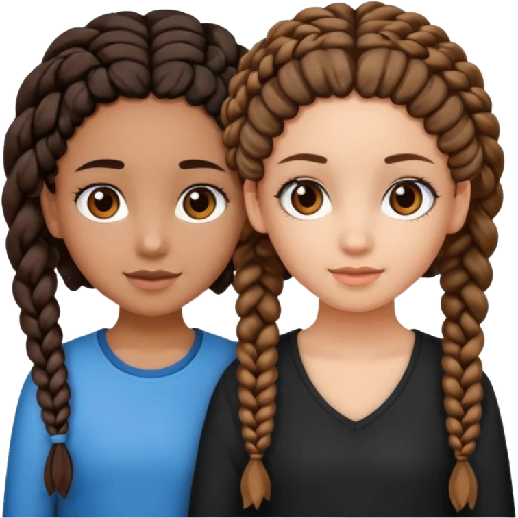 2 girl best friends. One is black with braids and brown eyes. One is white with curly brown hair with brown eyes.  emoji