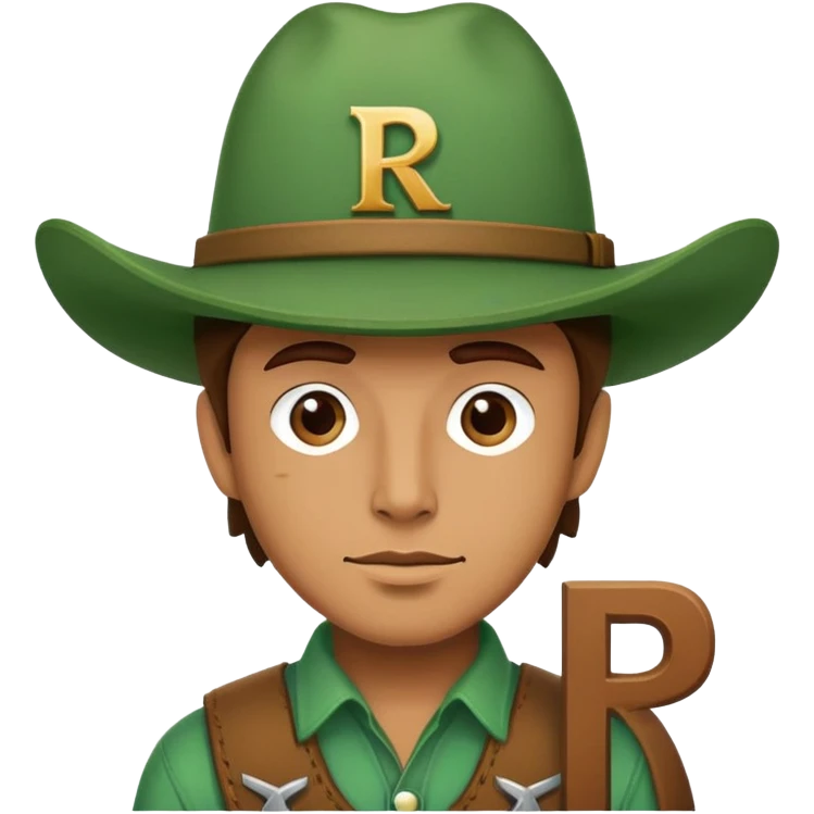 Cowboy wearing a green hat with letter R emoji