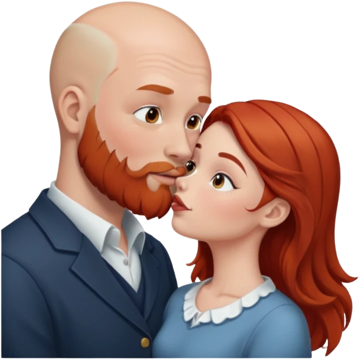 White Bald man with red beard kissing white girl with brown hair emoji