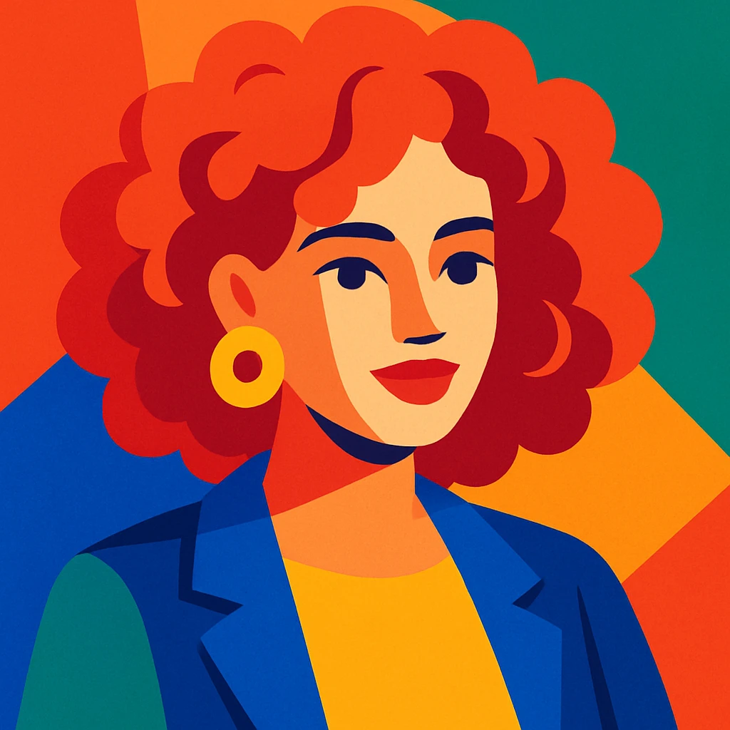 curly red-haired woman, colorful illustration style, vibrant colors emoji