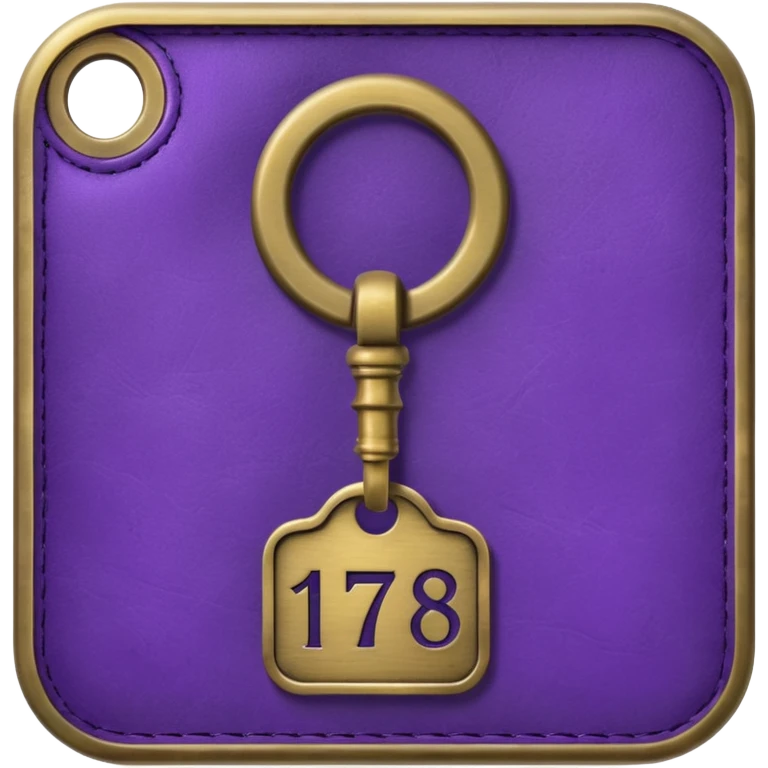 antique brass hotel key with large purple leather room number tag emoji