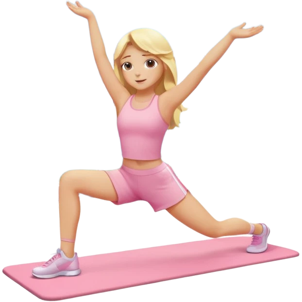 angelic blonde girl stretching in light pink gym emoji