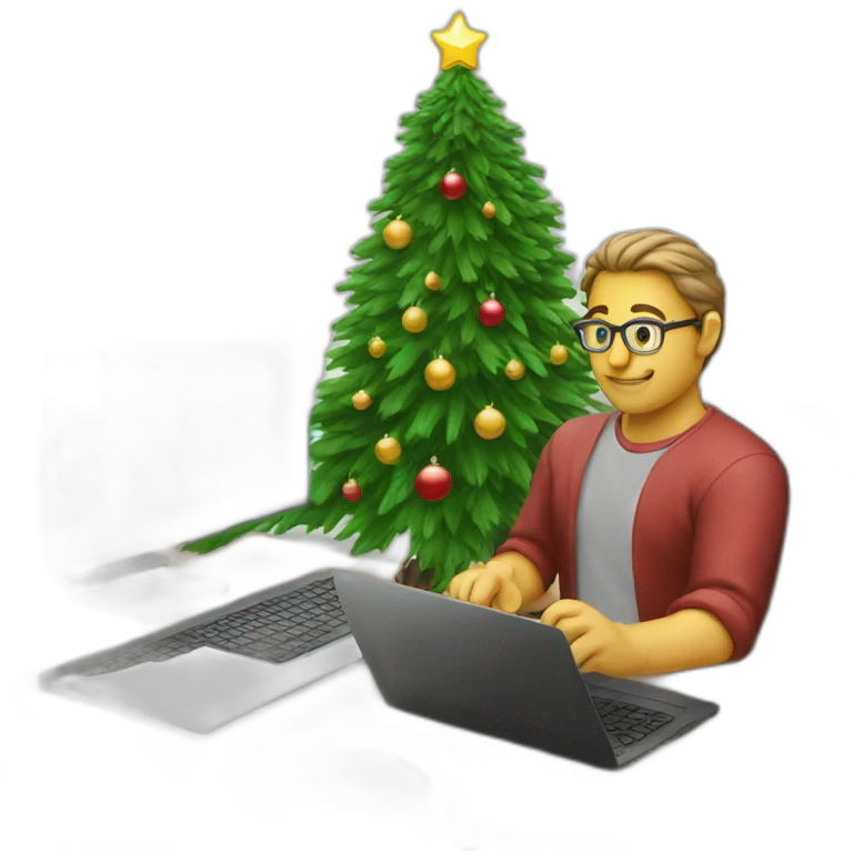 a programmer works next to the Christmas tree emoji