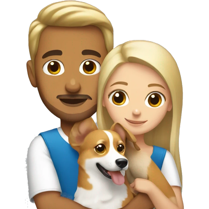 blonde girl with arab guy holding a corgi in their arms emoji