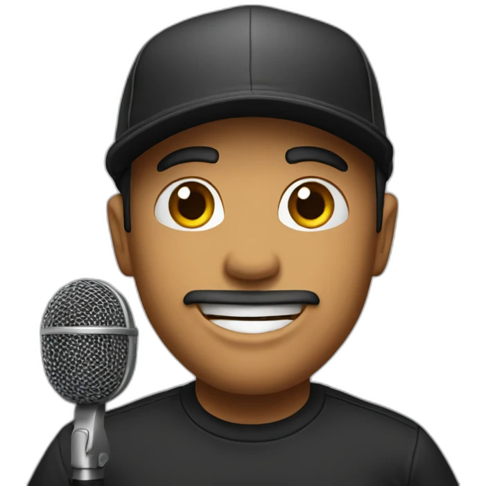 Stand Up actor with microphone in a black cap emoji