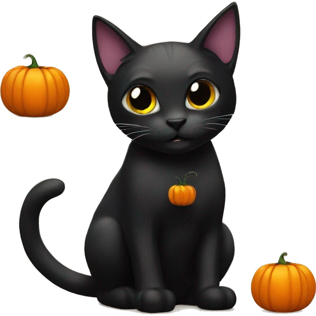 Black cat with pumpkin emoji
