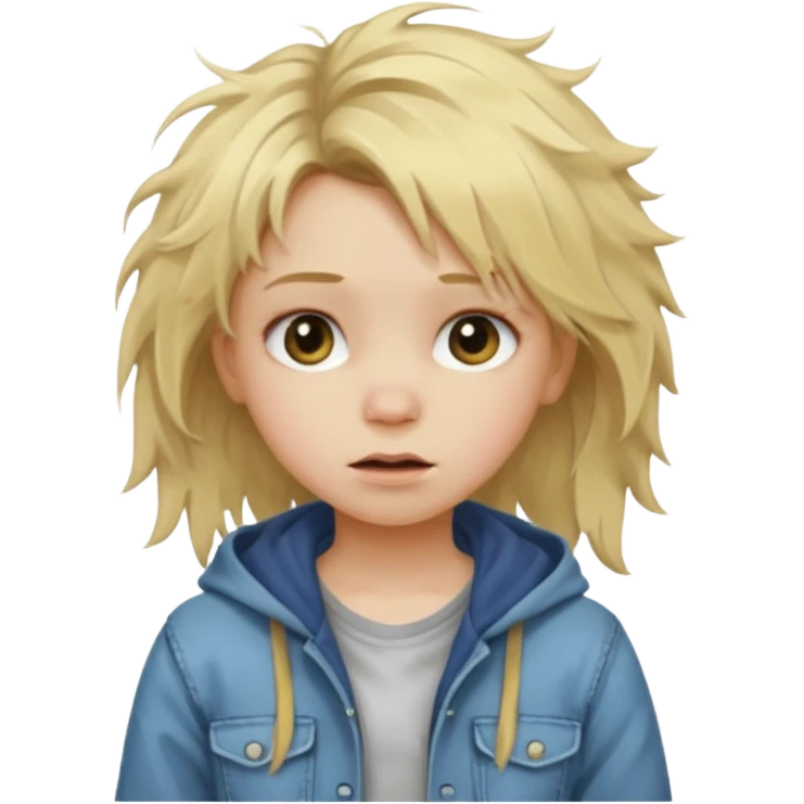 Child girl blonde hair messy hair dirty clothes  emoji