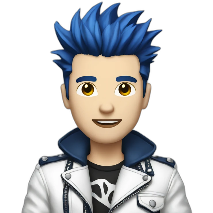 Punk man with white leather jacket white dark blue hair emoji