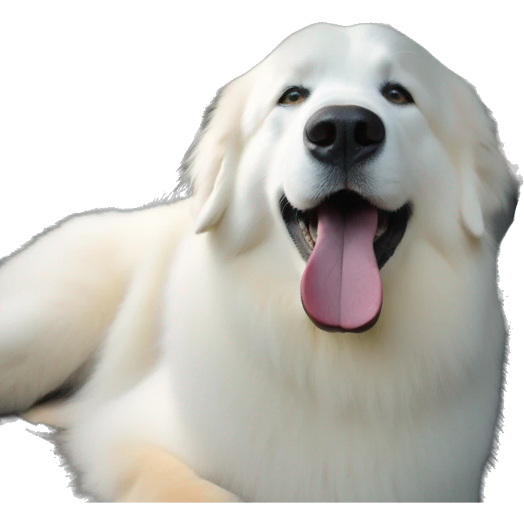 great pyrenees tongue out in car with green harness emoji
