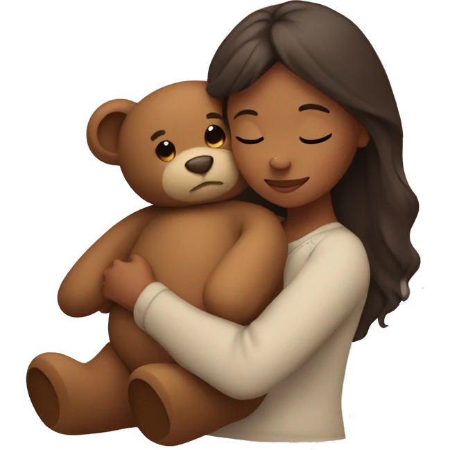 Brown woman hugs a cute teddy bear emoji