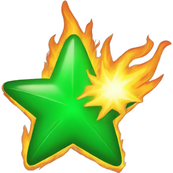 Green star on fire emoji