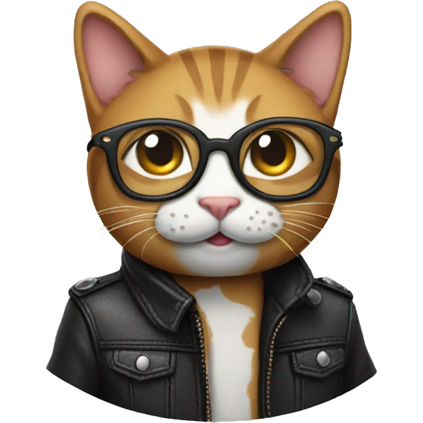 Cat wearing glasses and leather jacket  emoji