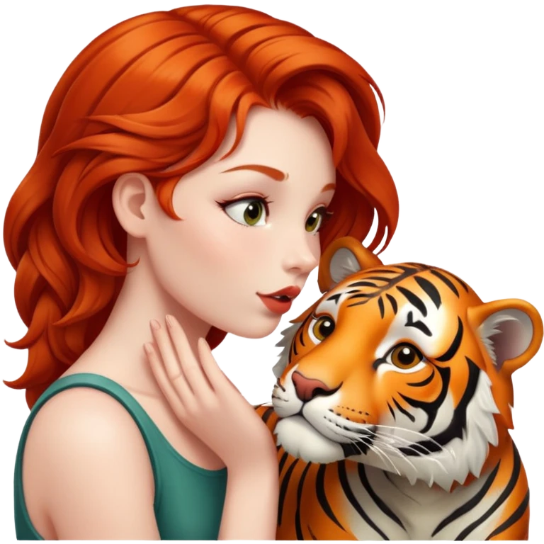 redhead girl kissing tiger emoji