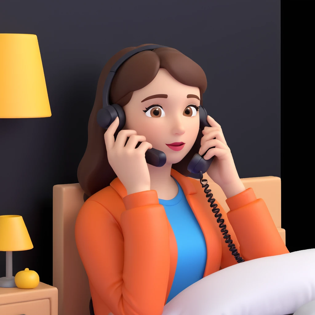 girl talking on phone bedroom background, close up pose emoji
